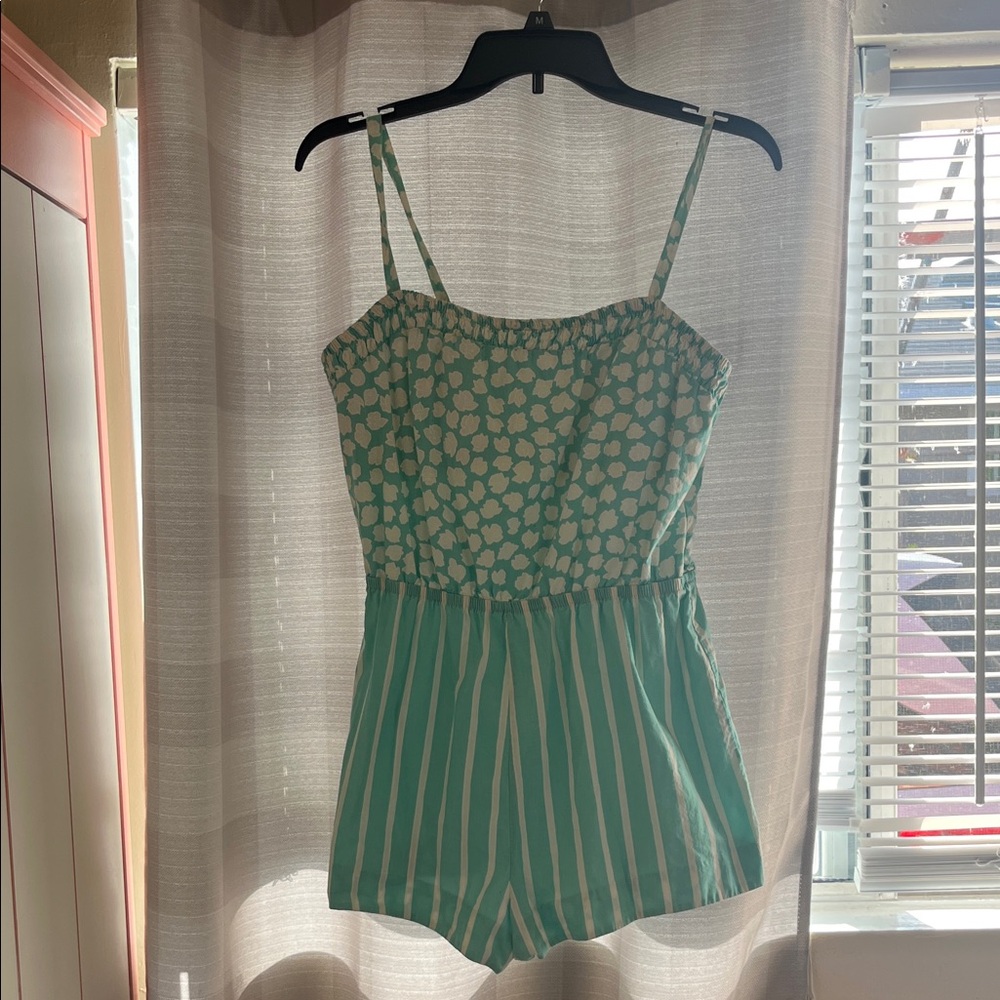 Green and White Patterned Romper